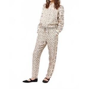 NEW ME369 ember blossom print tapered leg track pants in tan